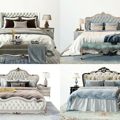 欧式法式古典雕花皮革布艺双人床组合