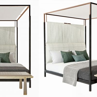 新中式木架子布艺双人床