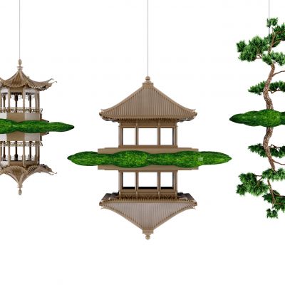 新中式亭子镜像倒影吊饰挂件