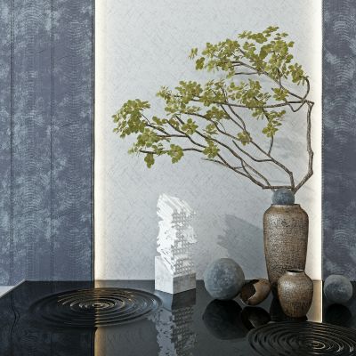 新中式景观小品陶罐子植物雕塑组合