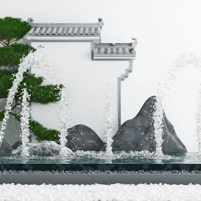 新中式景观水景园林造景石头喷泉马头墙