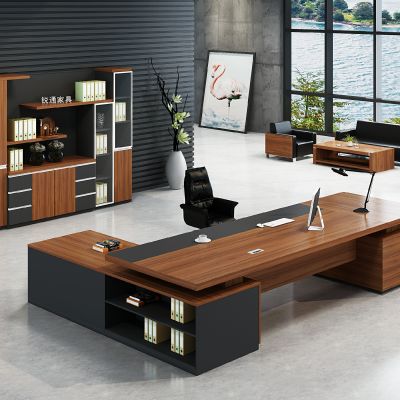 现代实木大班台文件柜摆件组合