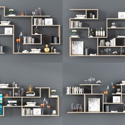 现代书架置物架摆件组合