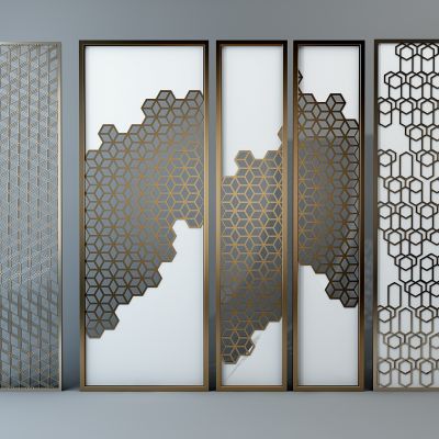 新中式现代轻奢隔断屏风铜制雕花花格