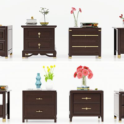 新中式美式实木床头柜组合