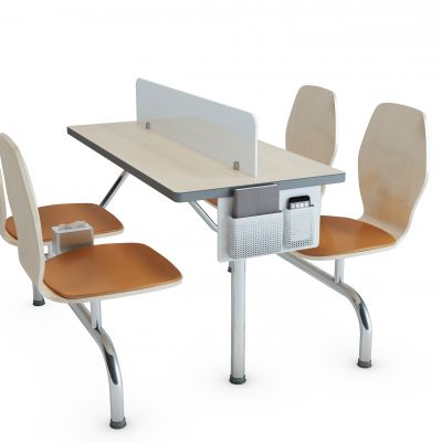 现代员工餐厅餐桌椅连体四人位餐桌椅