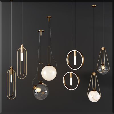 现代金属玻璃吊灯组合