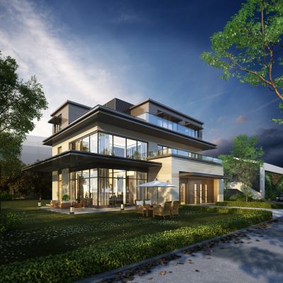 现代独栋别墅户外建筑外观