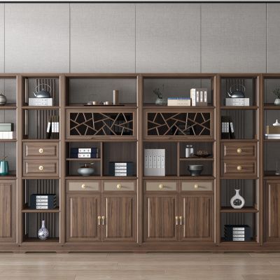 新中式古典实木书柜)