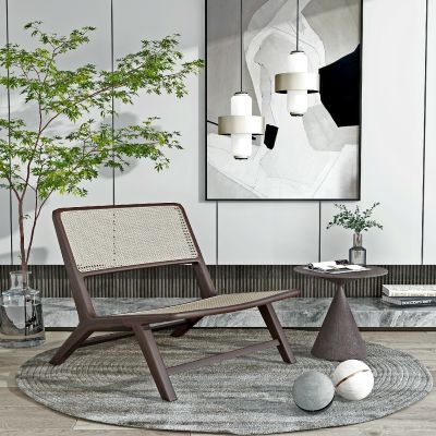 现代藤编单椅边几组合