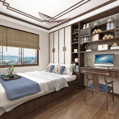 中式榻榻米卧室书房