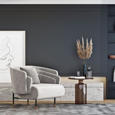 现代休闲椅圆形边几组合