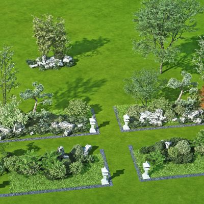 现代植物景观户外景观小品树竹子