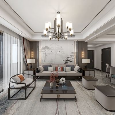 中式客厅沙发餐厅