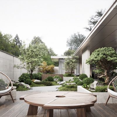 新中式户外庭院景观3D模型