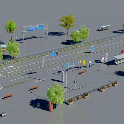 现代道路马路公路指示牌户外树木