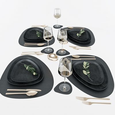 现代餐具组合餐盘高脚杯