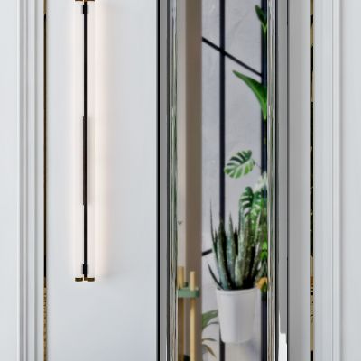 现代布艺换鞋凳沙发凳镜子壁灯组合