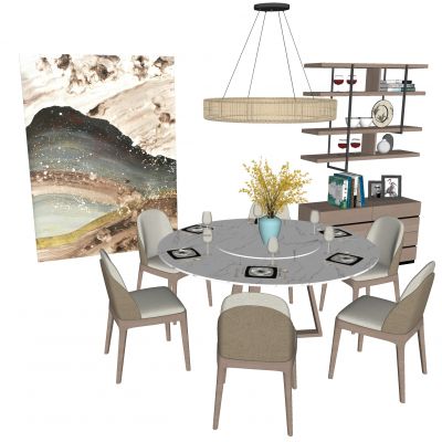 现代餐桌椅 餐桌 椅子 吊灯