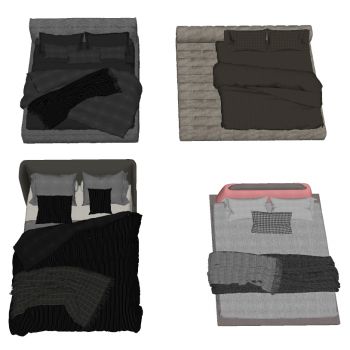 现代双人床 深色双人床