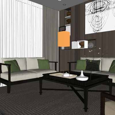 中式客厅 吊灯 沙发 空调