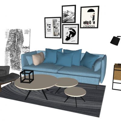 北欧沙发组合 沙发 茶几 台灯组合