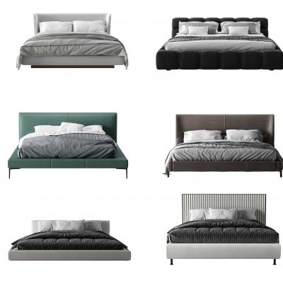 现代双人床，轻奢双人床