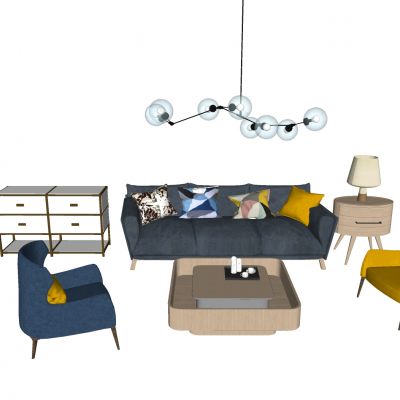 北欧沙发组合 沙发 茶几 吊灯组合