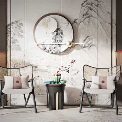 新中式风格单椅边几