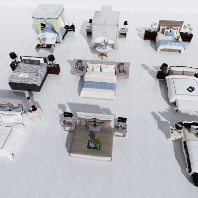 现代双人床，卧室床，现代床，床组合