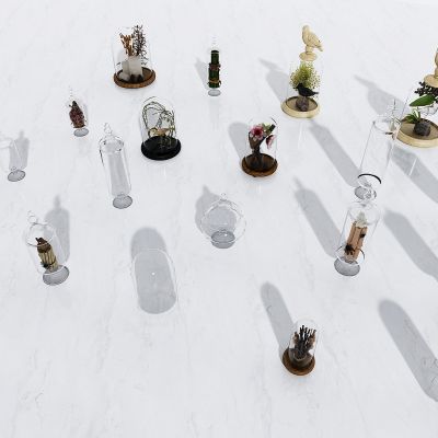 现代摆件组合 玻璃摆件 玻璃缸 玻璃罩