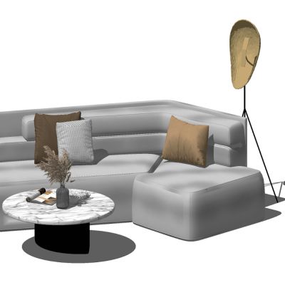 现代绒布转角休闲沙发