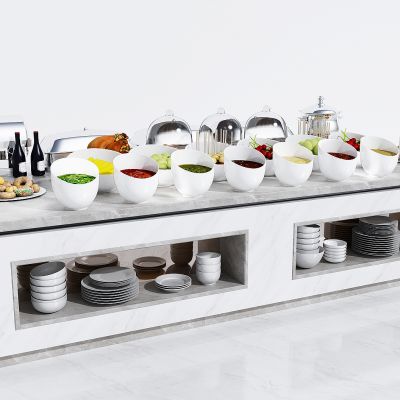 现代自助调料台，餐厅烤肉餐台，火锅调料台，调料碗，食物