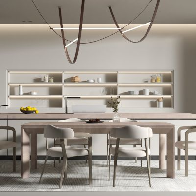 现代侘寂风餐厅SU模型