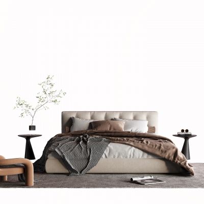 现代双人床 布艺床