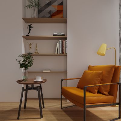 现代单椅茶几书柜组合