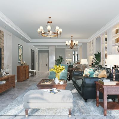 美式欧式客厅餐厅