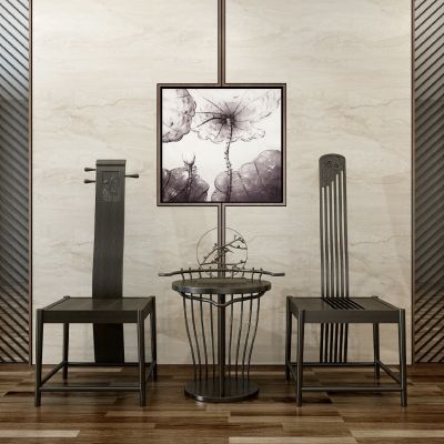 新中式单椅茶几组合