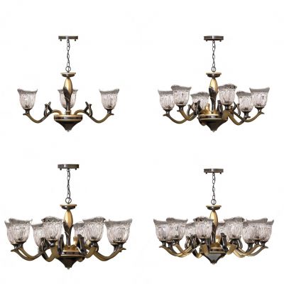 欧式美式铁艺轻奢玻璃多头吊灯