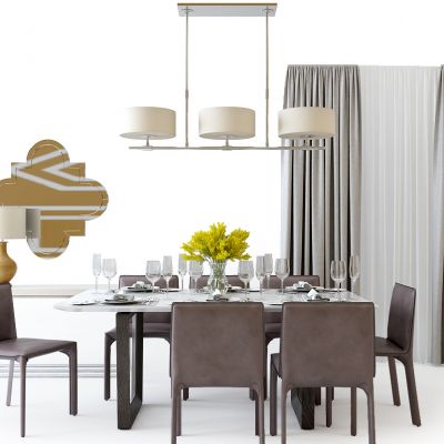 现代餐桌椅吊灯组合