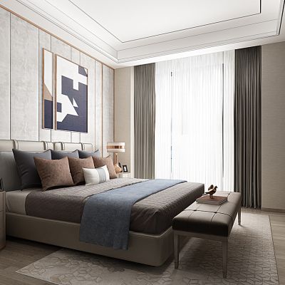 现代轻奢简欧卧室床床头柜书柜衣服