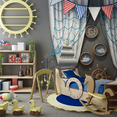 地中海儿童房玩具卡通柜