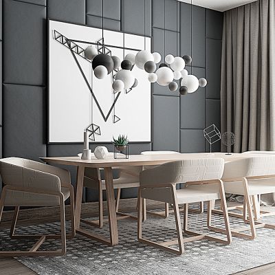现代北欧餐桌椅吊灯餐厅组合