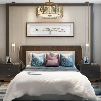 新中式卧室新中式床吊灯