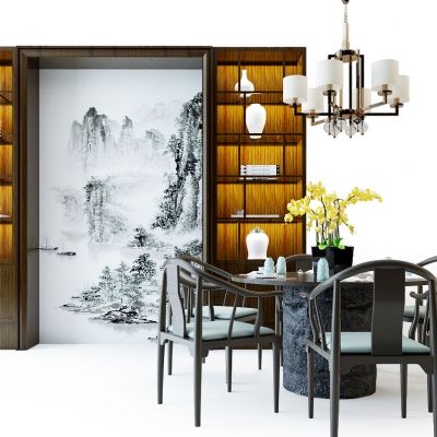 中式餐桌椅组合酒柜