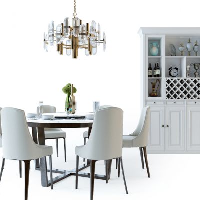 简欧餐桌椅组合酒柜