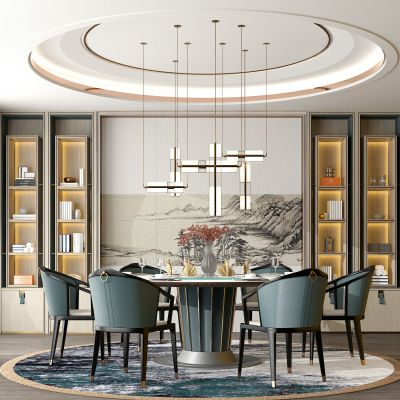 新中式圆形餐厅餐桌椅