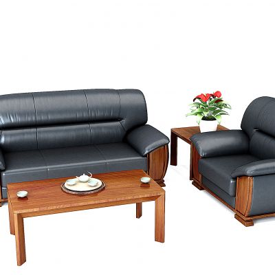 现代政府机关单位皮革办公沙发茶几组合
