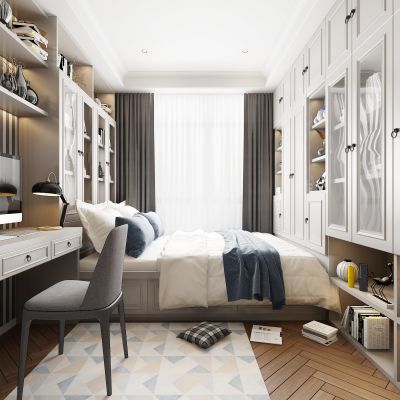 简欧式榻榻米卧室儿童房写字台