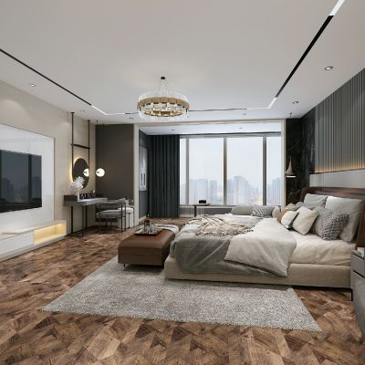 现代轻奢大主卧深色